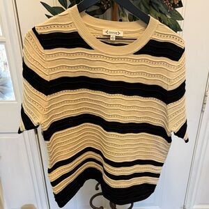 Nanette Lepore Nautical Colorblock Stripe Pointelle Knit Sweater Top SS XL